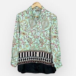 Maliparmi Womens Boho Silk Floral Button Up Top Size 46 EU 14 US Made in Italy